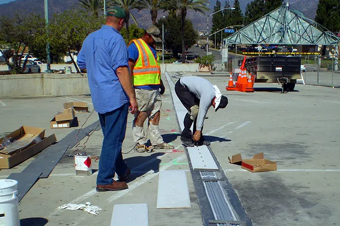 Pre-Compressed Joint Systems installed by Angelus Waterproofing employees at Montclair Plaza, Montclair, CA