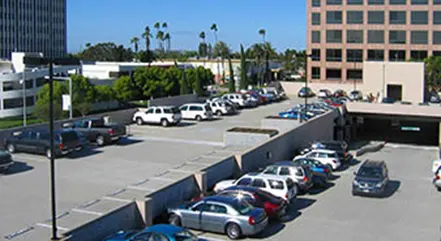 Commercial traffic coatings project by Angelus - Anaheim City Centre Parking, Anaheim, CA